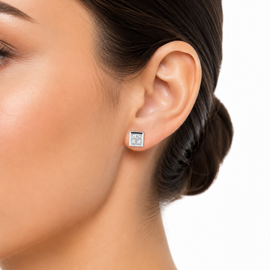 Natural Diamond Earring Studs, in White Gold