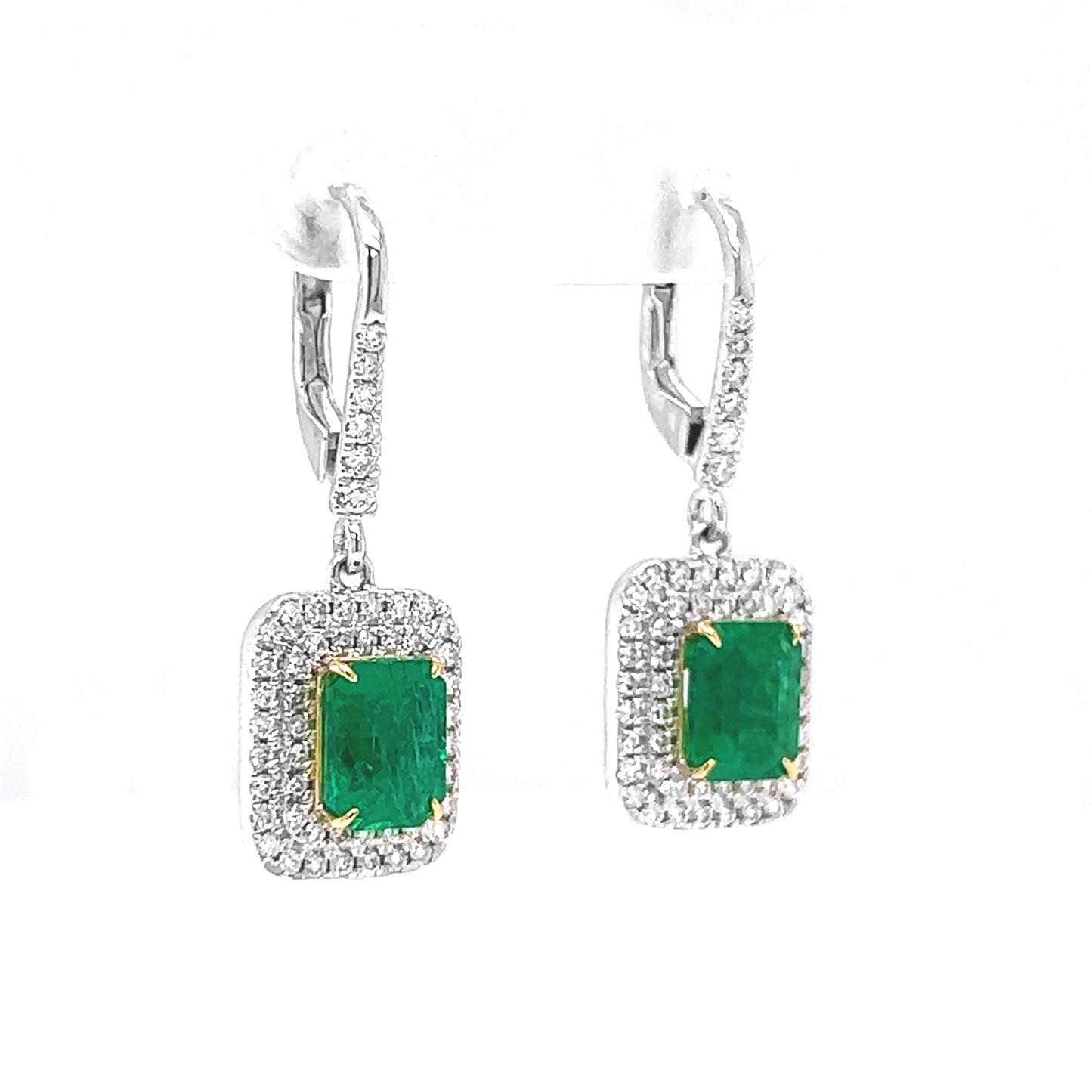 Natural Mined Emerald and Diamond Cocktail Earrings White Gold