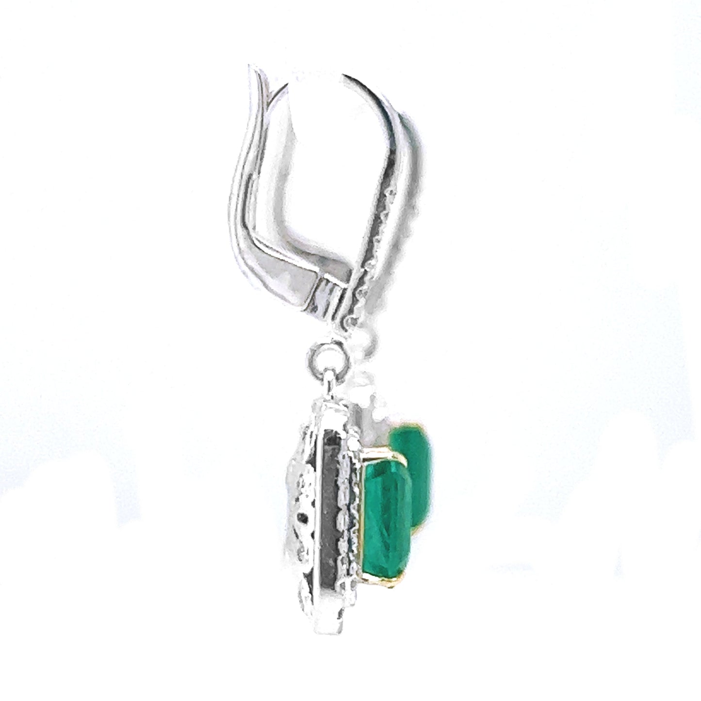 Natural Mined Emerald and Diamond Cocktail Earrings White Gold