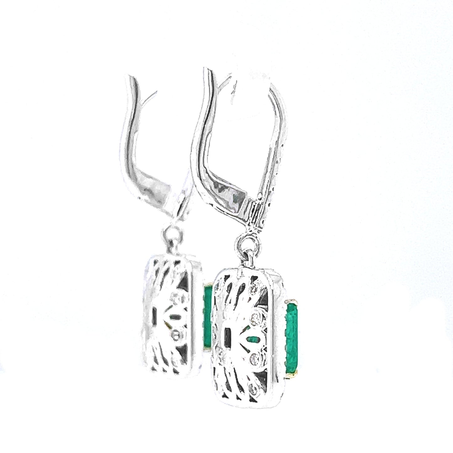 Natural Mined Emerald and Diamond Cocktail Earrings White Gold
