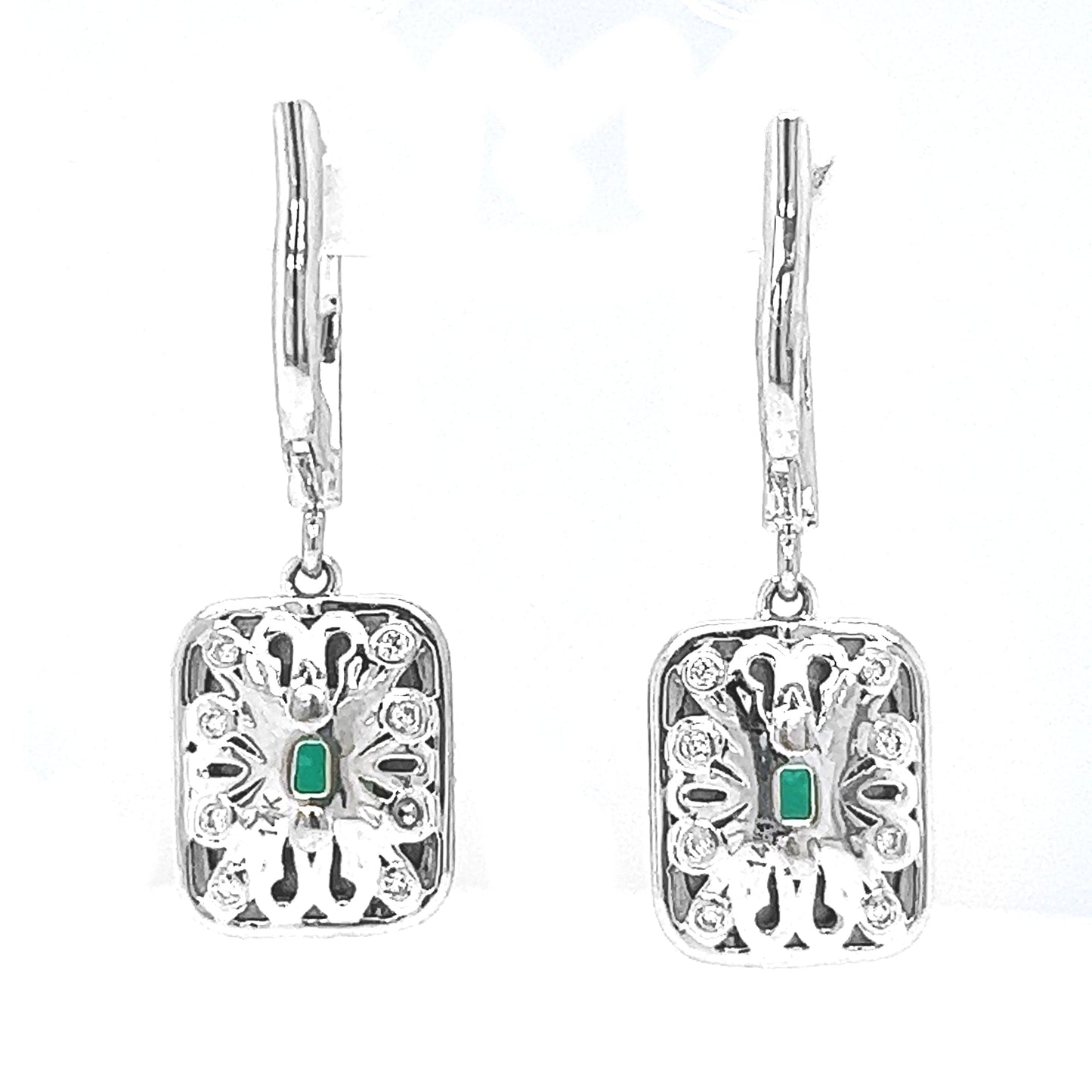 Natural Mined Emerald and Diamond Cocktail Earrings White Gold