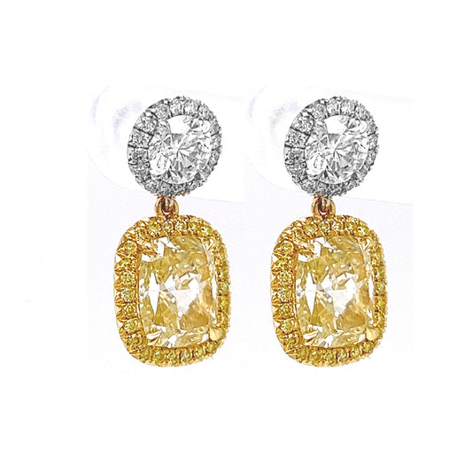 Natural Mined Fancy Yellow Cushion Cut Diamond Halo Cocktail Earrings White Gold EGL
