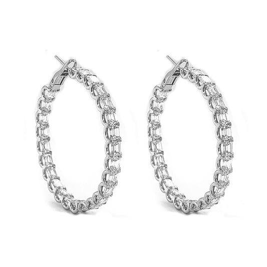 3.03 ct.tw. Natural Emerald Cut Diamond Inside-Out Hoop Earrings, in White Gold
