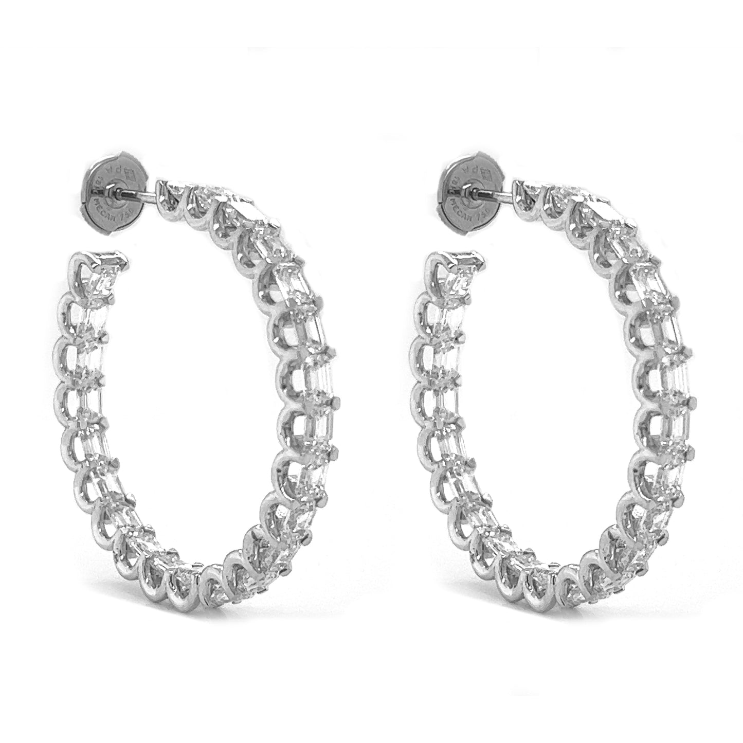 2.11 ct.tw. Natural Emerald Cut Diamond Hoop Inside Out Earrings, in White Gold