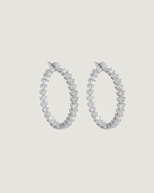 Heartbeat Diamond Inside-Out Hoop Earrings, in White Gold