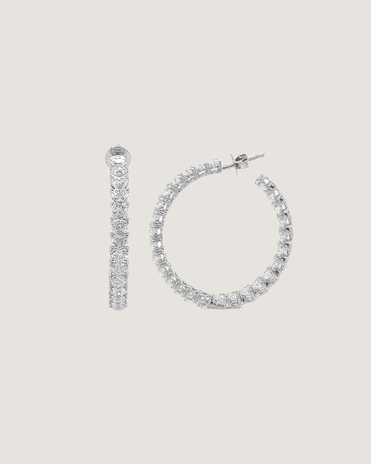 Heartbeat Diamond Inside-Out Hoop Earrings, in White Gold