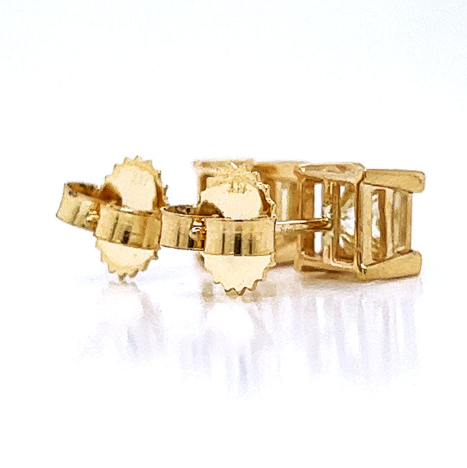 1.51 ct.tw. Natural Princess Diamond Stud Earrings, in Yellow Gold