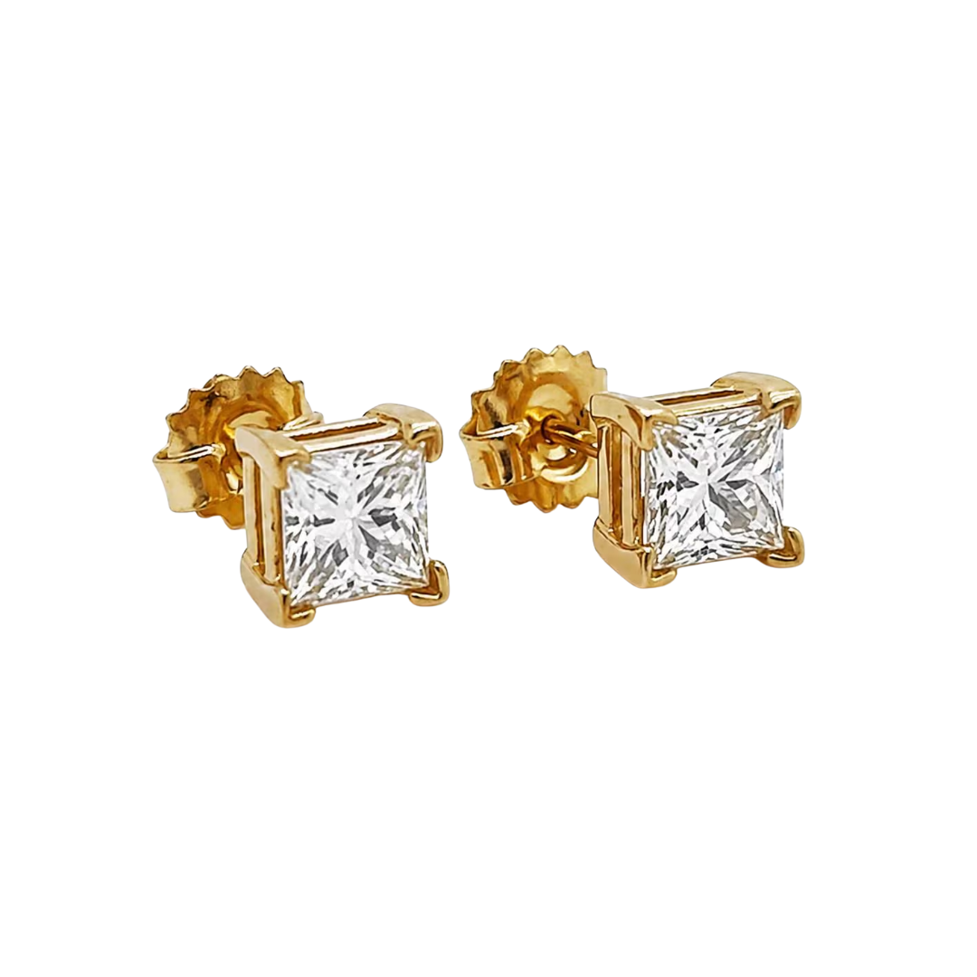 yellow gold diamond stud earrings side