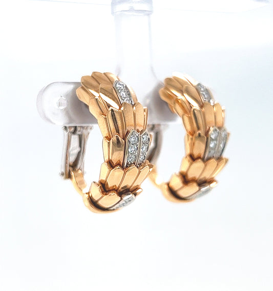 Roberto Coin Diamond Hoop Cobra Cocktail Earrings Rose Gold
