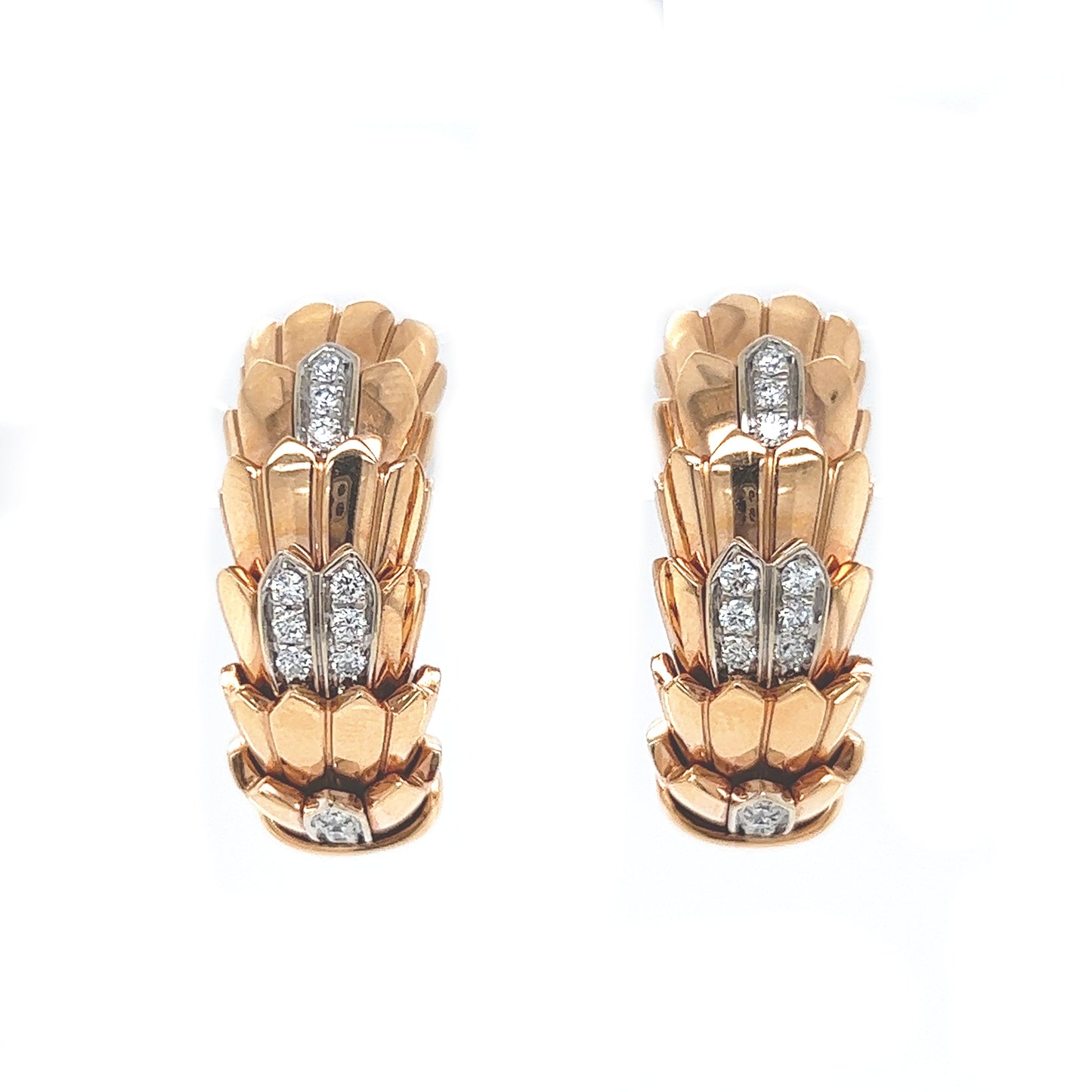 Roberto Coin Diamond Hoop Cobra Cocktail Earrings Rose Gold