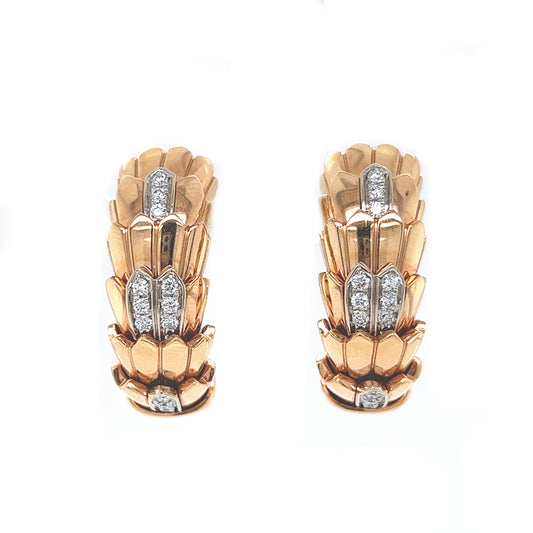 Roberto Coin Diamond Hoop Cobra Cocktail Earrings Rose Gold