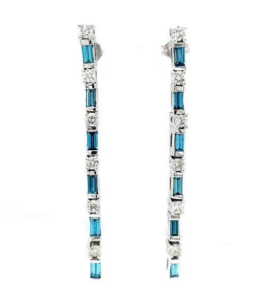Natural and Treated Blue Diamond Chandelier Earrings, in White Gold