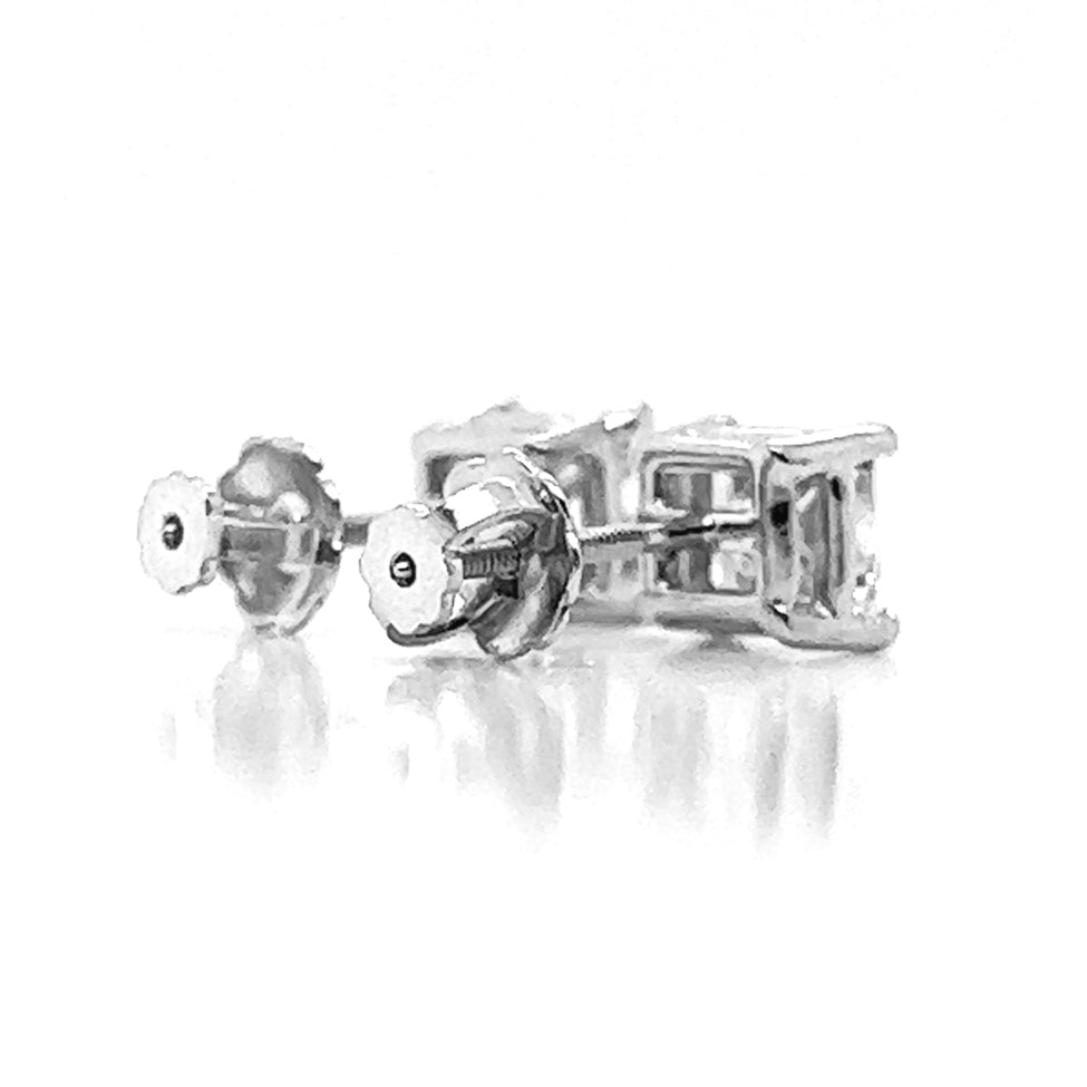 1.02 ct.tw. Natural Princess Cut Diamond Stud Earrings, in White Gold