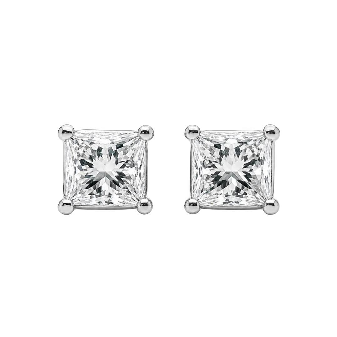 1.02 ct.tw. Natural Princess Cut Diamond Stud Earrings