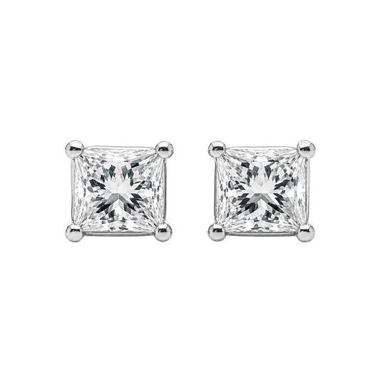 1.02 ct.tw. Natural Princess Cut Diamond Stud Earrings