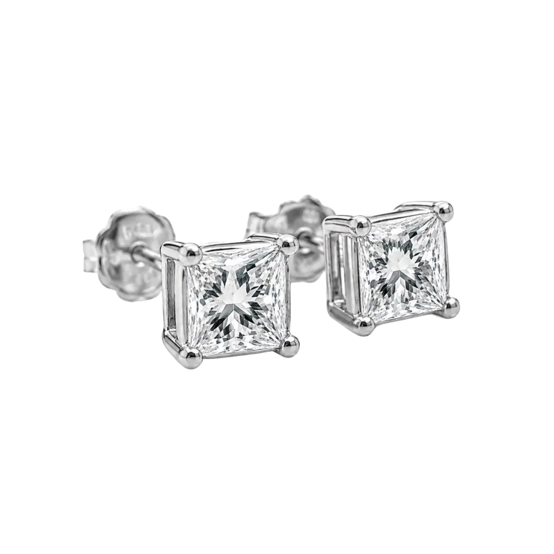 1.02 ct.tw. Natural Princess Cut Diamond Stud Earrings side