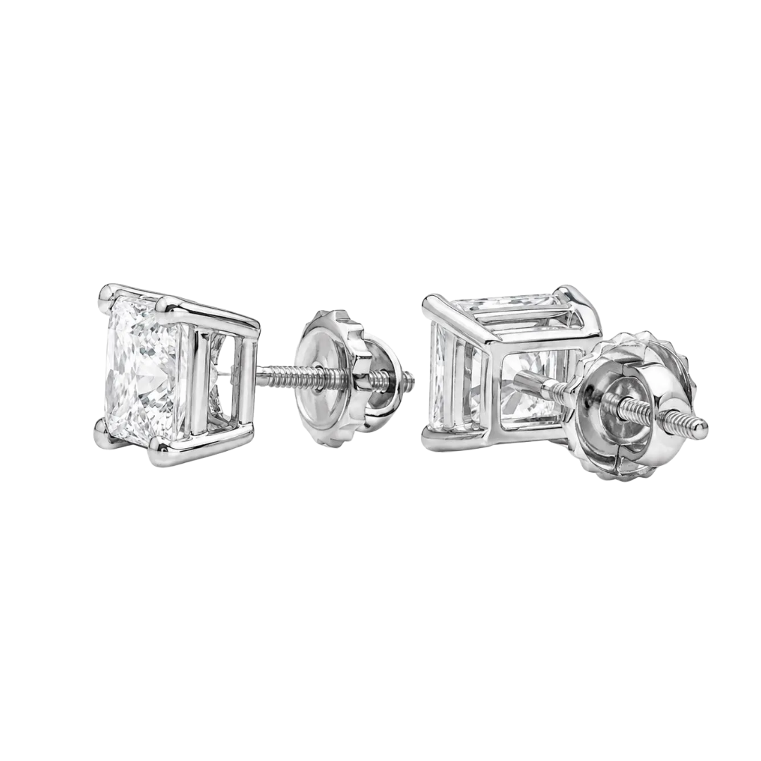 1.02 ct.tw. Natural Princess Cut Diamond Stud Earrings back