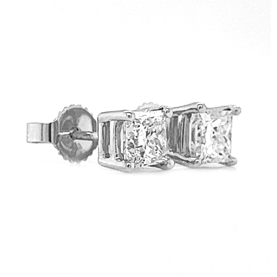 1.13 ct.tw. Natural Princess Cut Diamond Stud Earrings, in White Gold