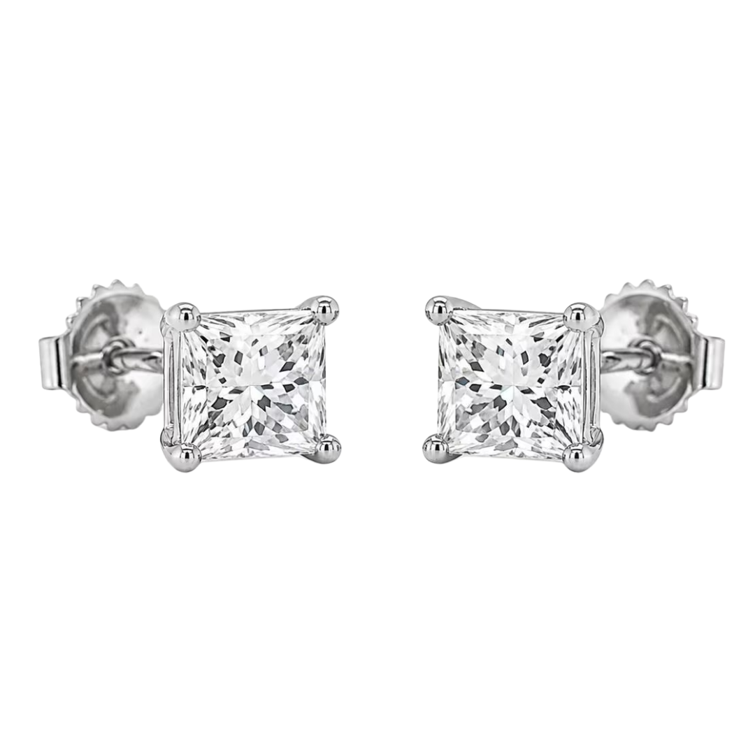 pair of princess cut diamond stud earring