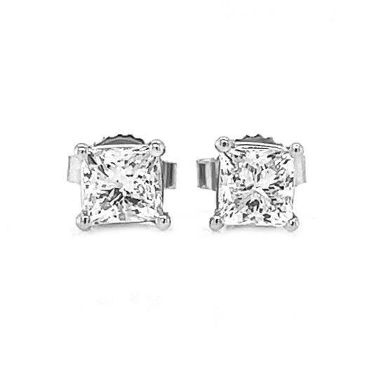 1.13 ct.tw. Natural Princess Cut Diamond Stud Earrings, in White Gold