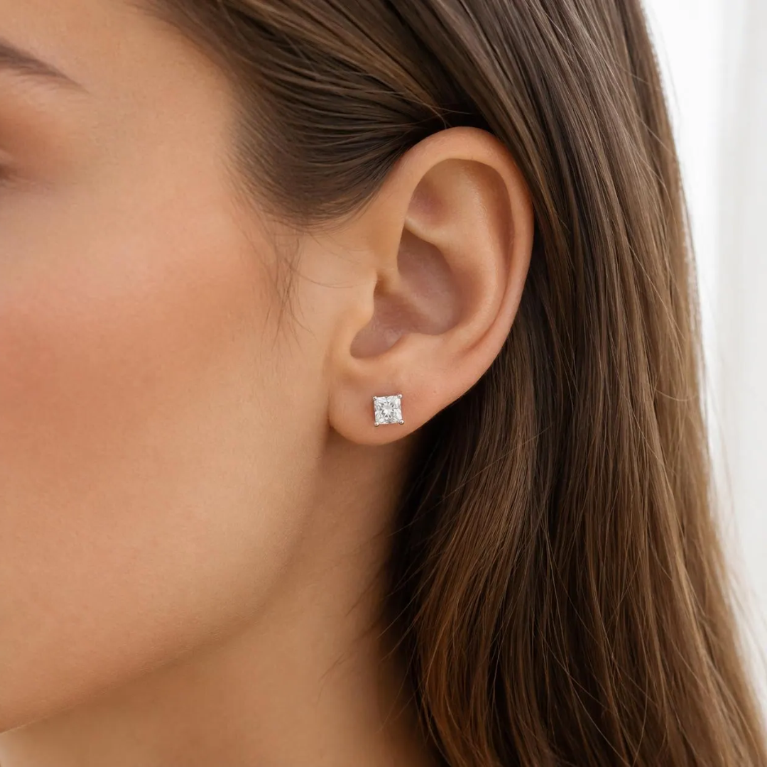 Princess cut diamond on a model