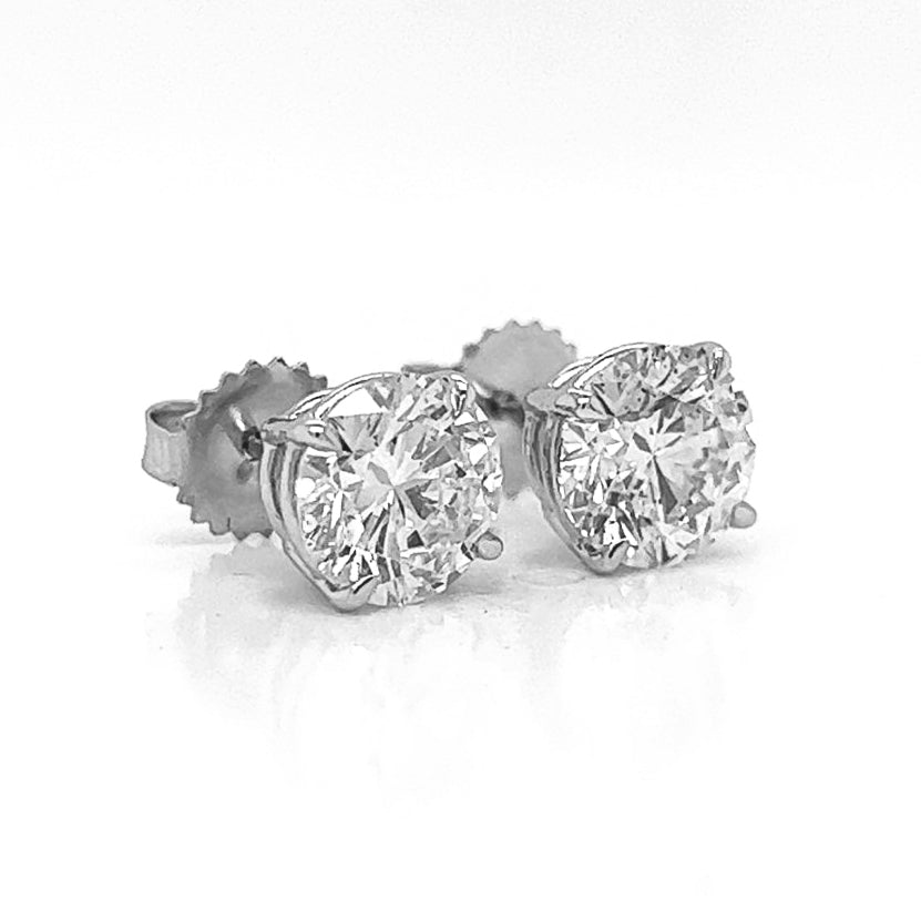 3.40 ct.tw. Natural Round Cut Diamond Stud Earrings, in White Gold