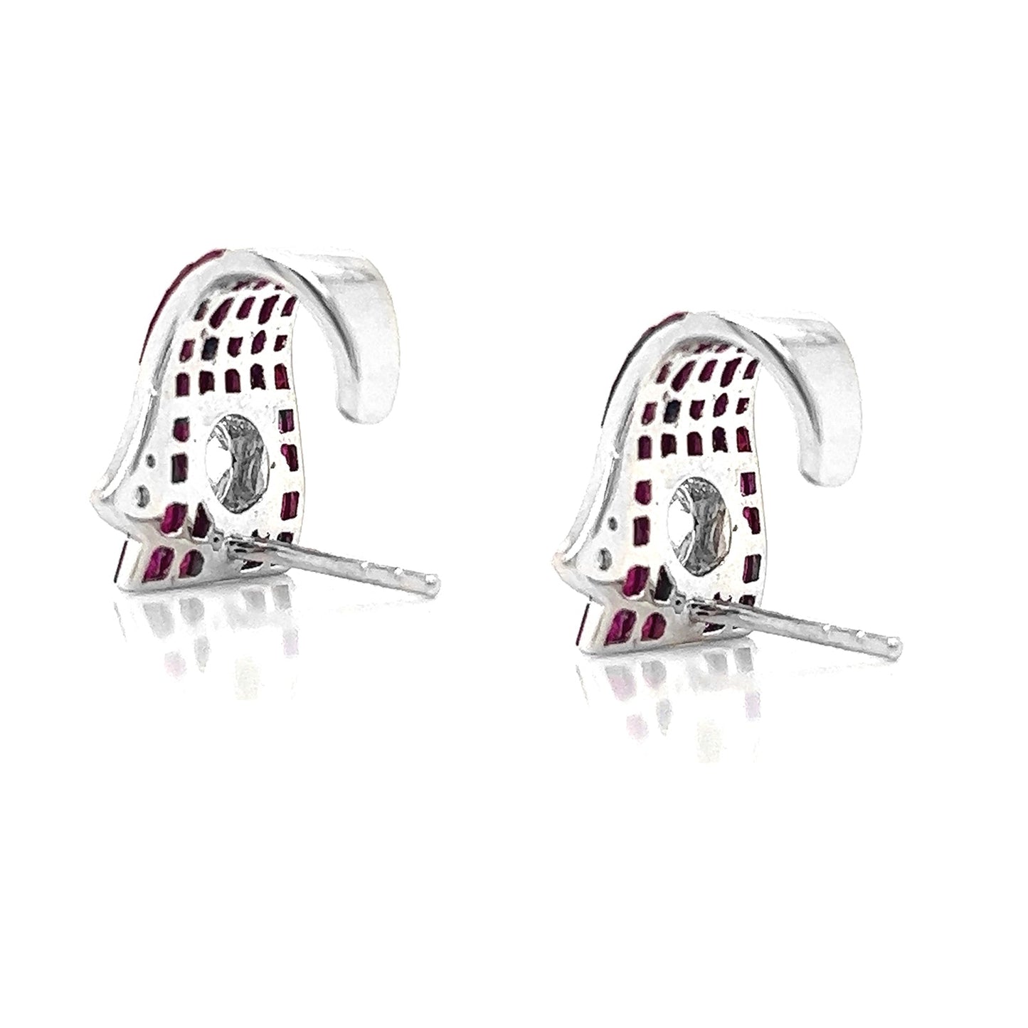 1.60 ct.tw. Natural Diamond and Rubies Halo Cocktail Earrings, in White Gold