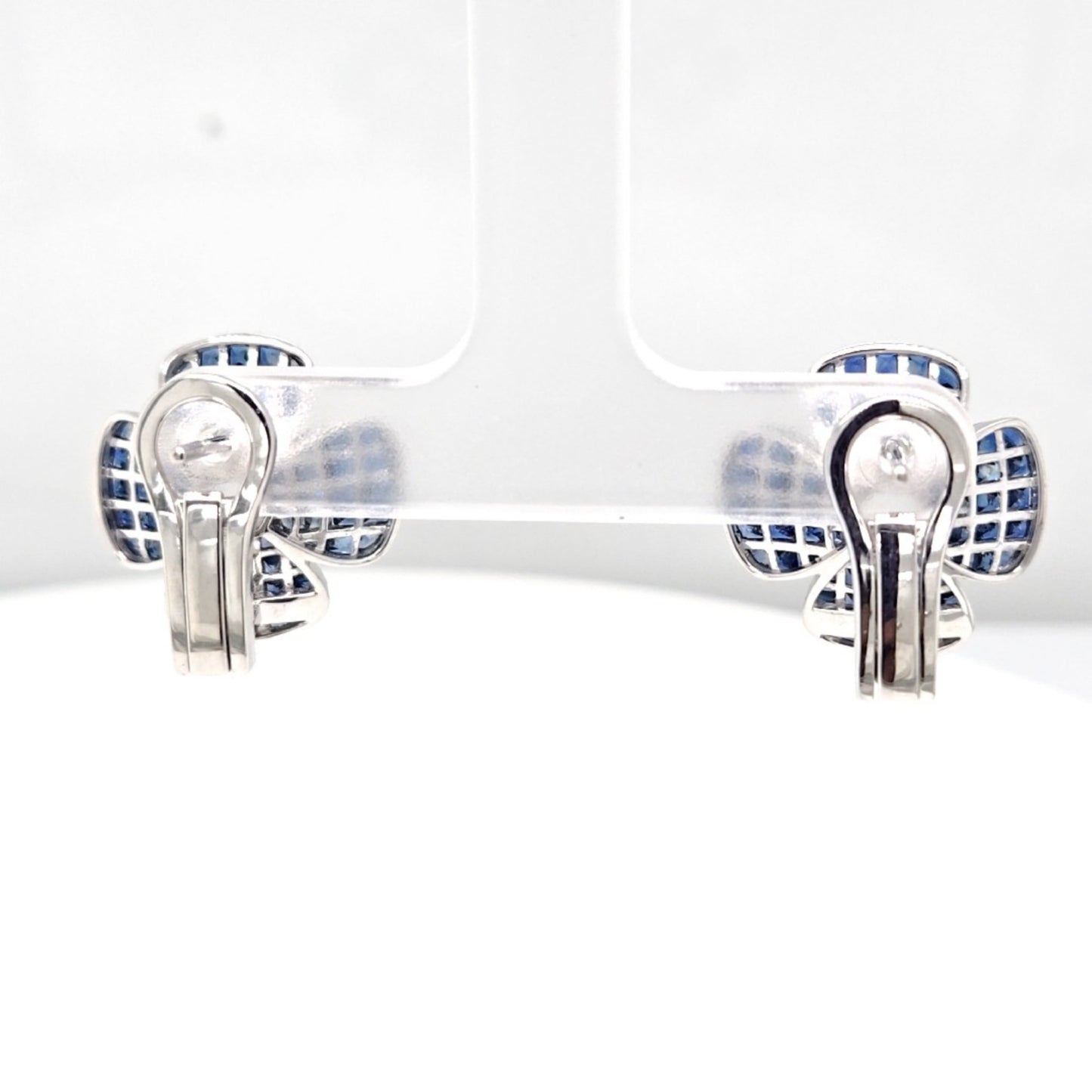 Natural Mined Blue Sapphire Semi-Mount Flower Earrings White Gold