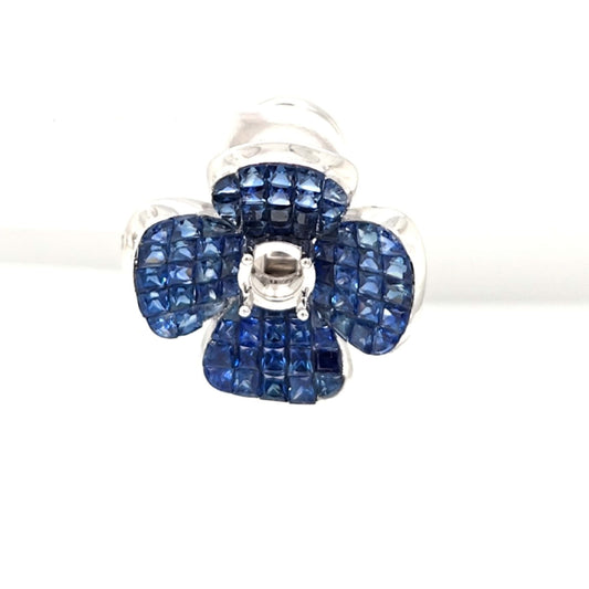 Natural Mined Blue Sapphire Semi-Mount Flower Earrings White Gold