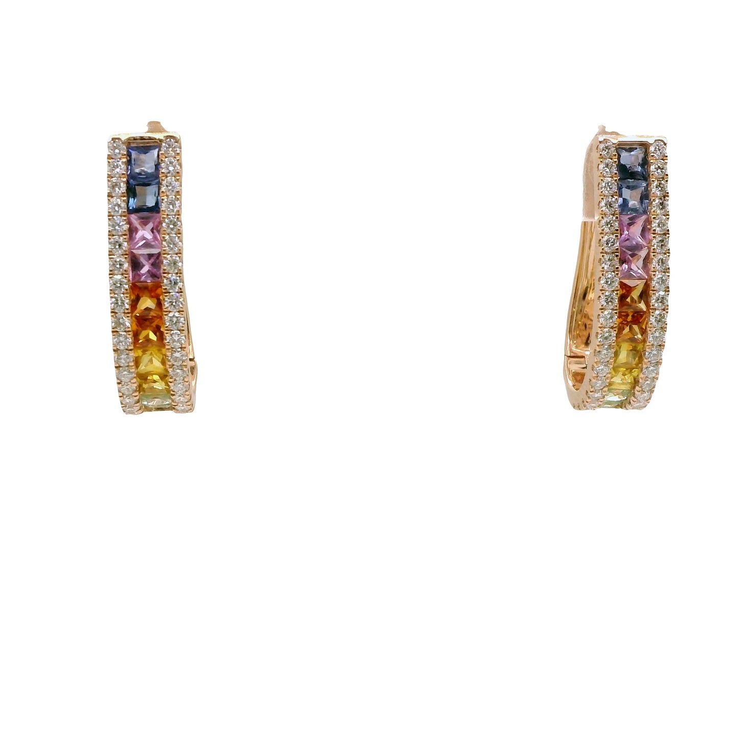 Natural Rainbow Sapphire and Diamonds Hoops Earrings, in Rose Gold