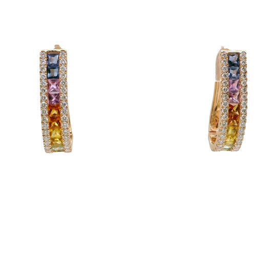 Natural Rainbow Sapphire and Diamonds Hoops Earrings, in Rose Gold