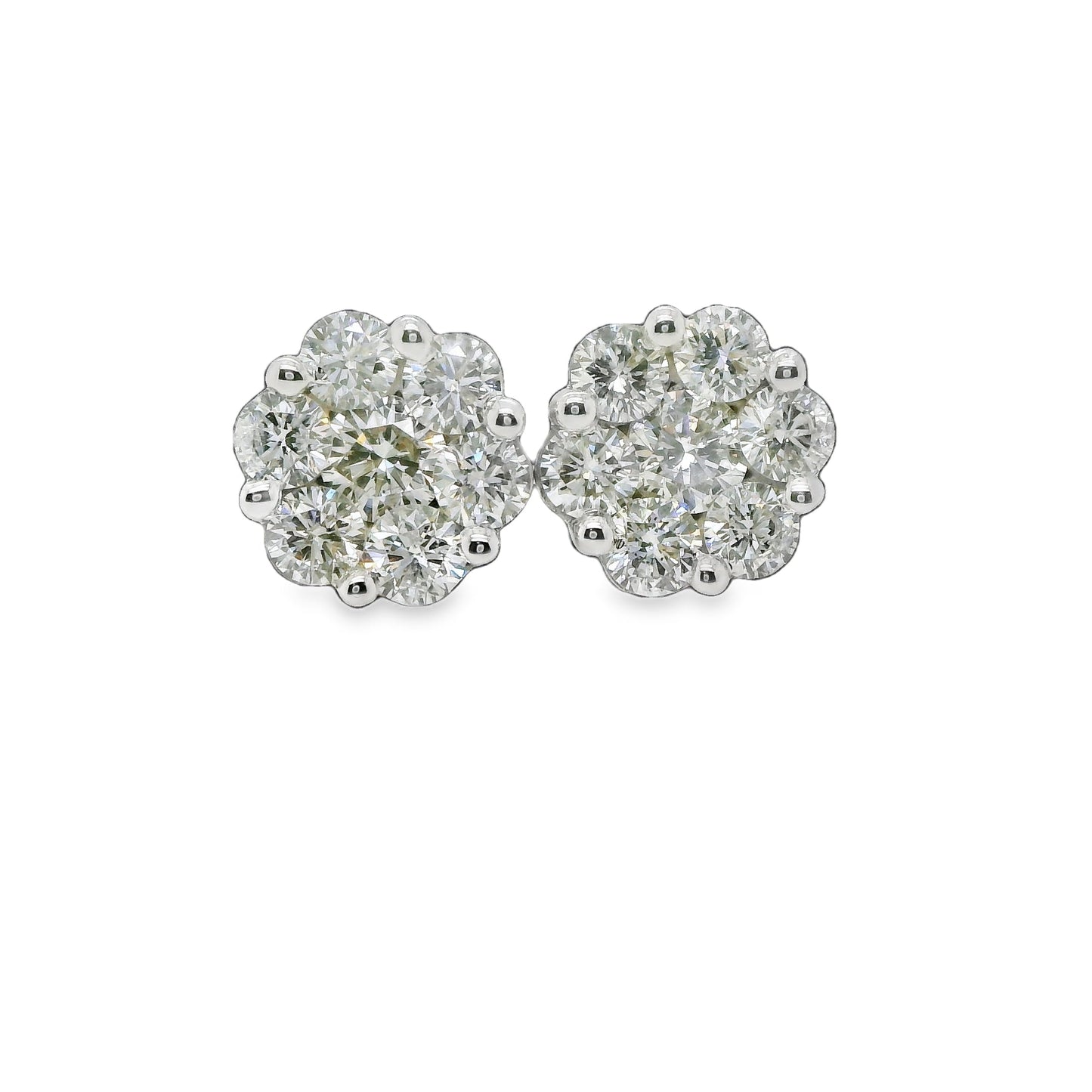 2 ct.t.w. Natural Diamond Flower Shape Cluster Earrings in White Gold - Preowned