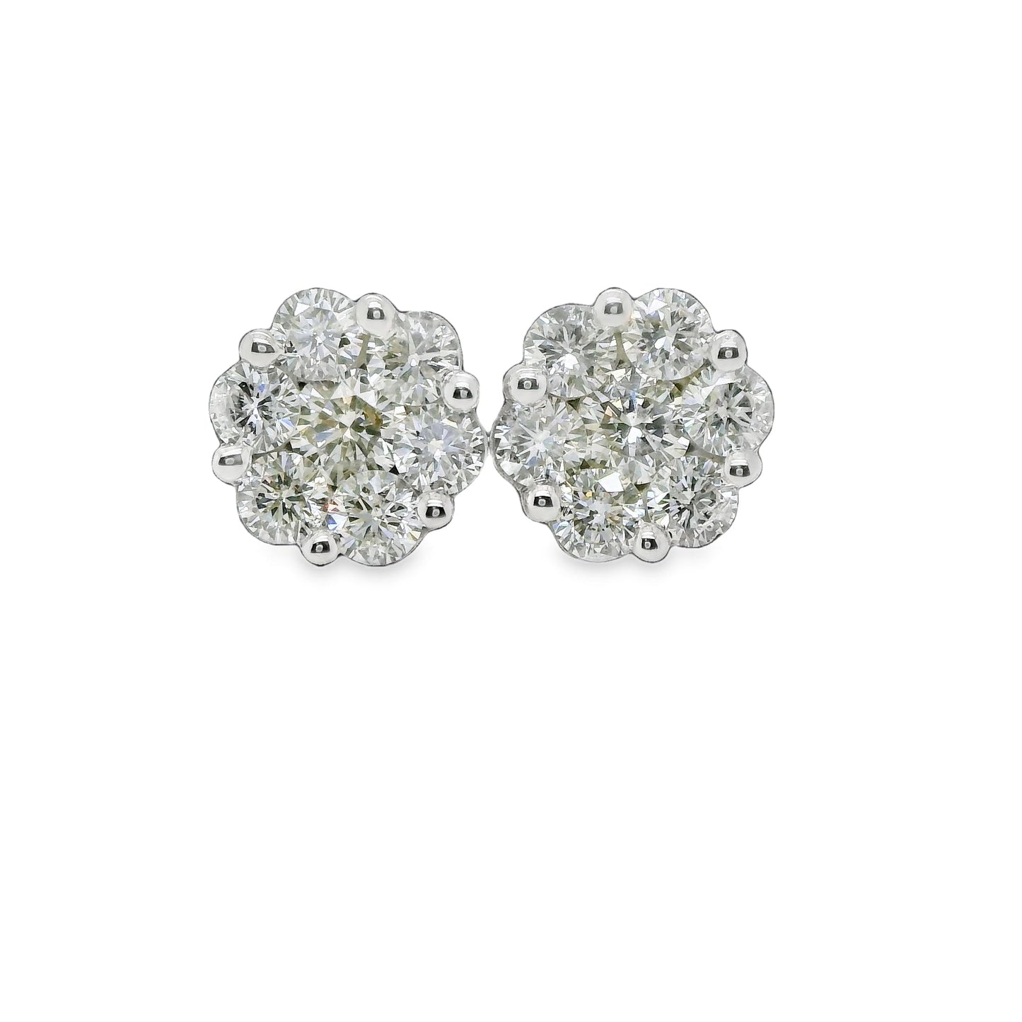 2 ct.t.w. Natural Diamond Flower Shape Cluster Earrings in White Gold - Preowned