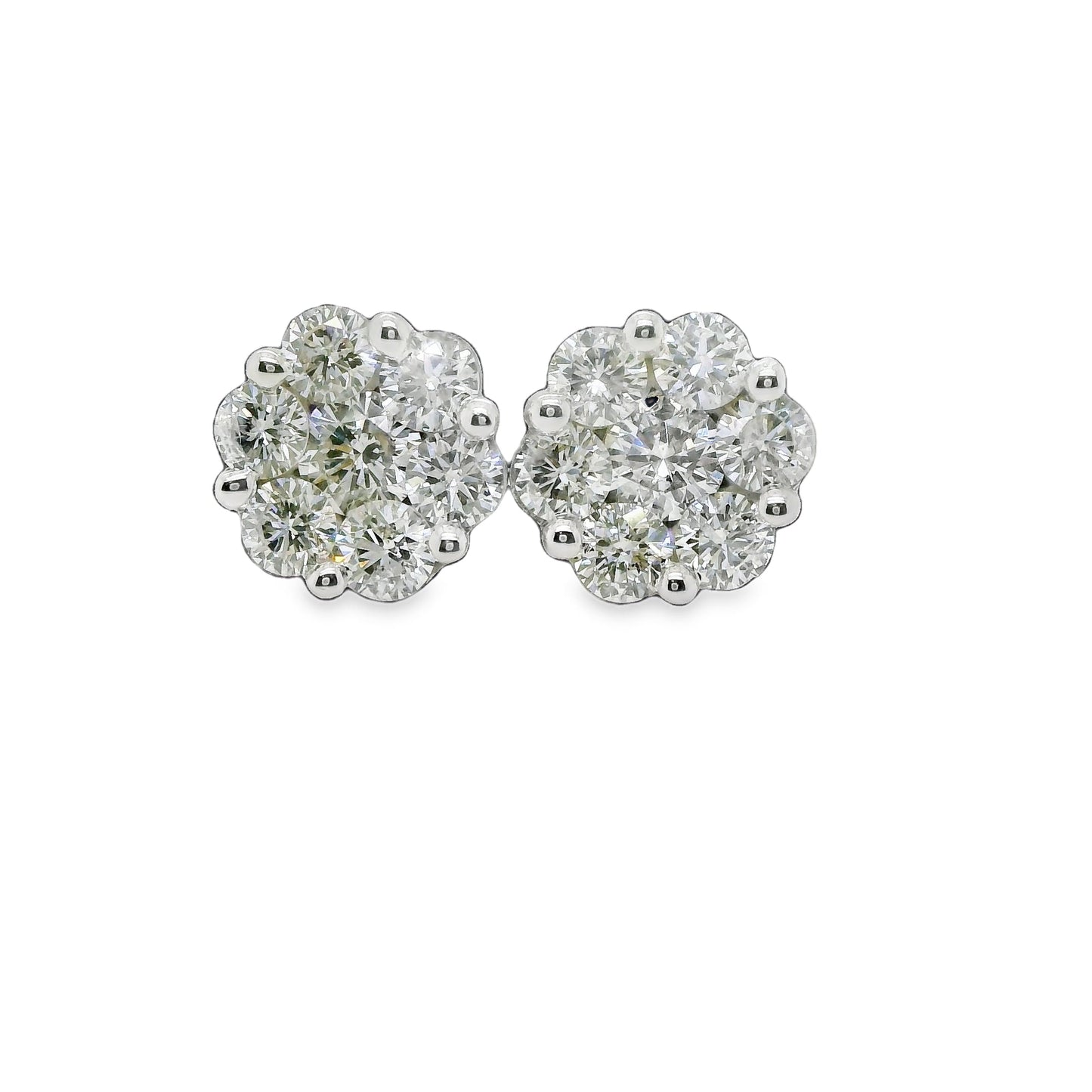 2 ct.t.w. Natural Diamond Flower Shape Cluster Earrings in White Gold - Preowned