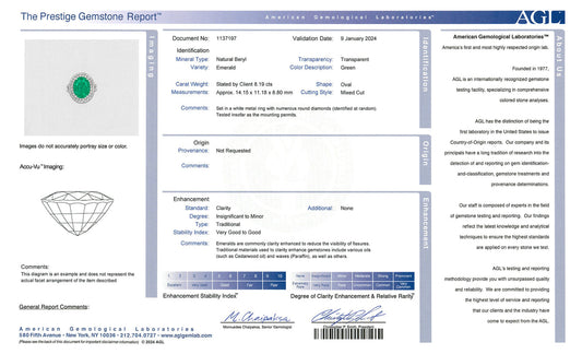 8.19 Carat Oval Cut Emerald AGL – Insignificant to Minor Treatment