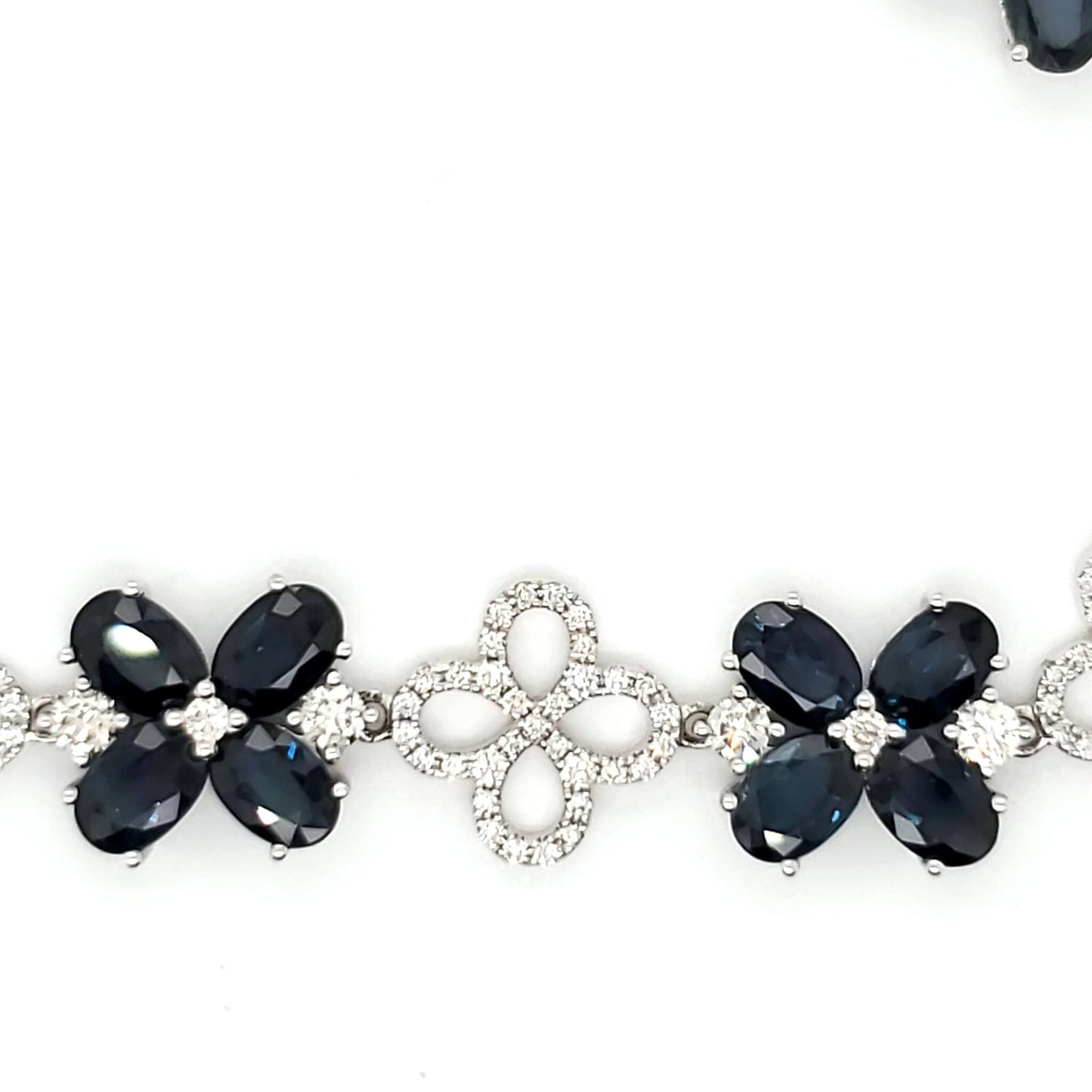 Natural Mined Diamond and Blue Sapphire Art Deco Cocktail Bracelet White Gold