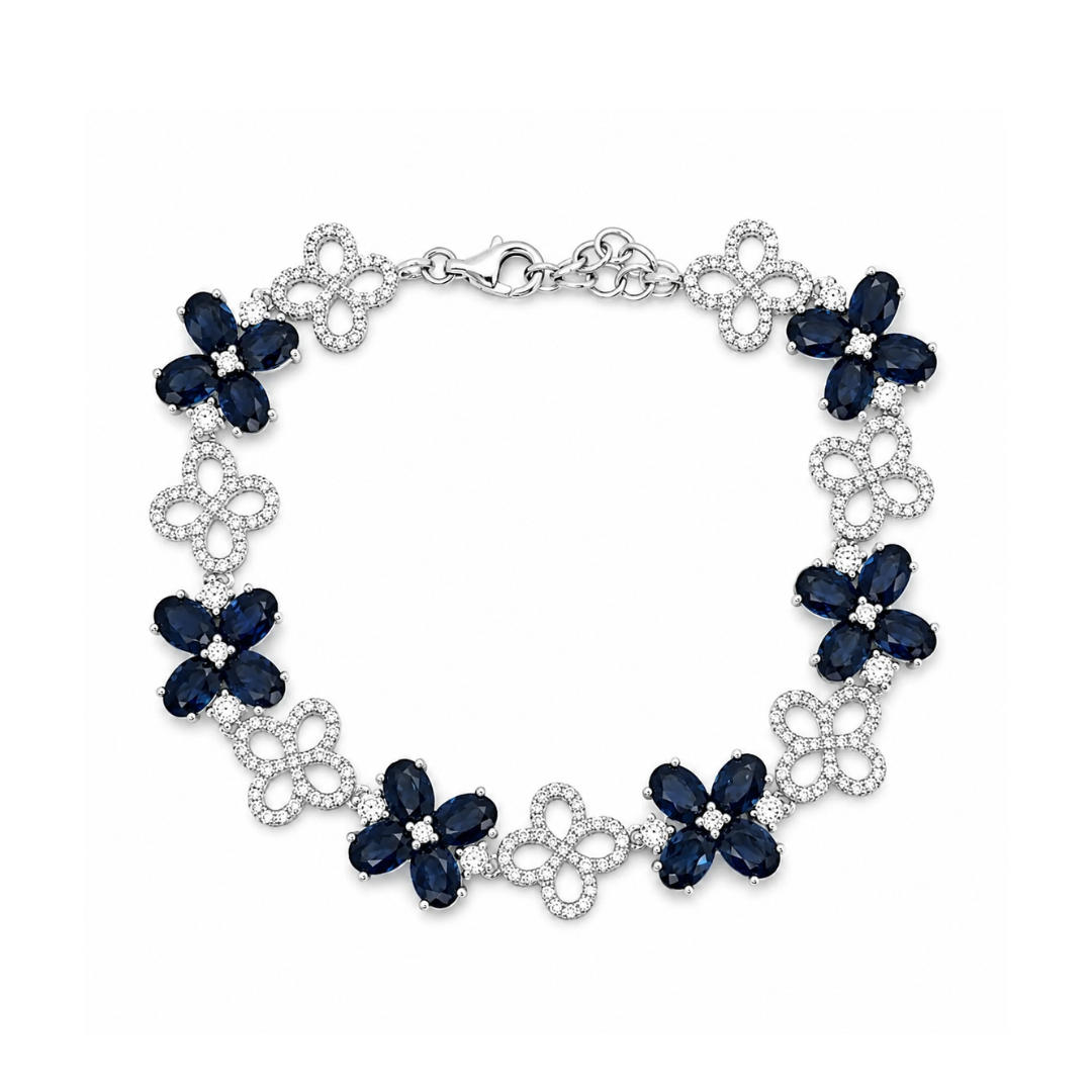 Natural Diamond and Blue Sapphire Art Deco Cocktail Bracelet, in White Gold