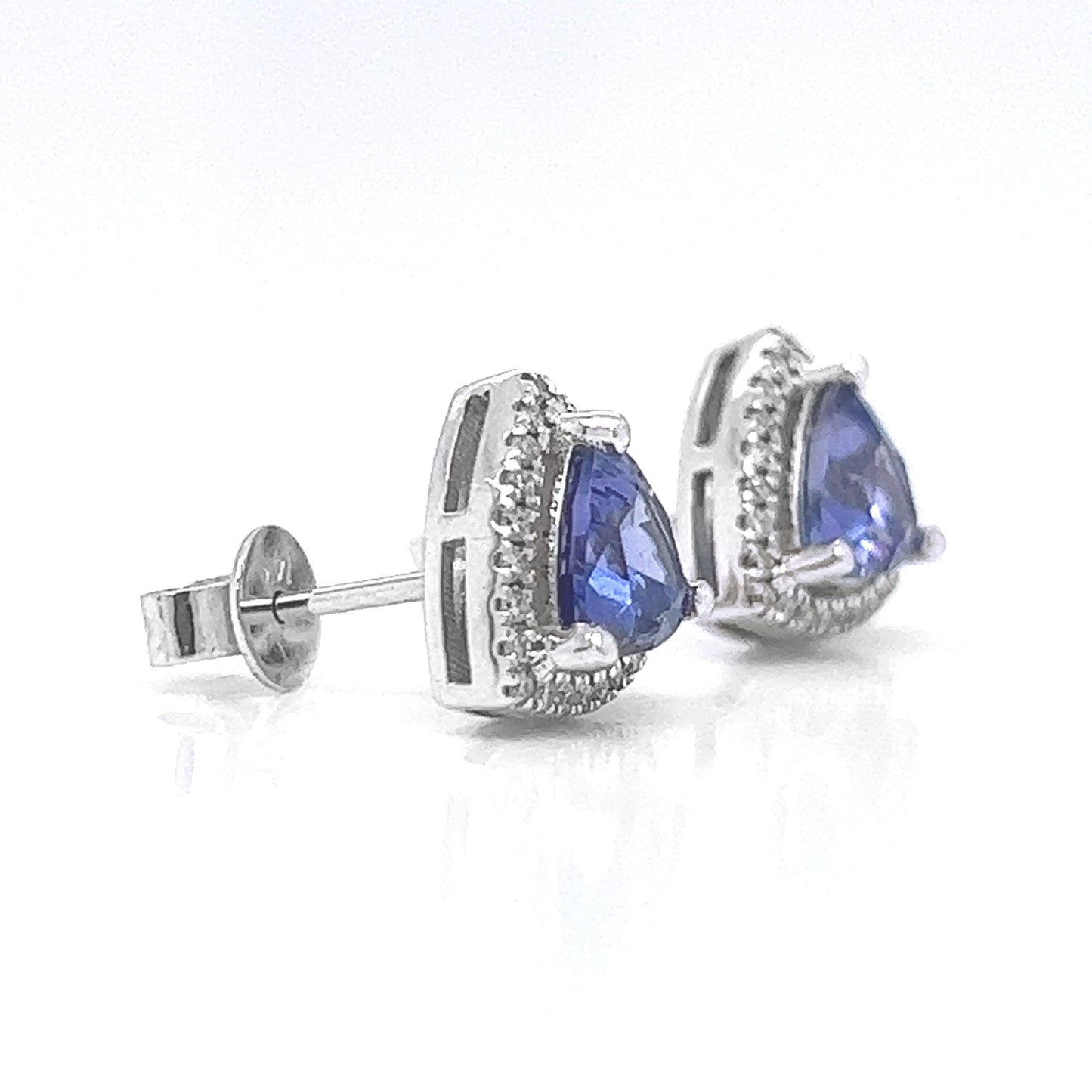 1.46 ct.tw. Natural Tanzanite and Diamond Halo Earrings, in White Gold