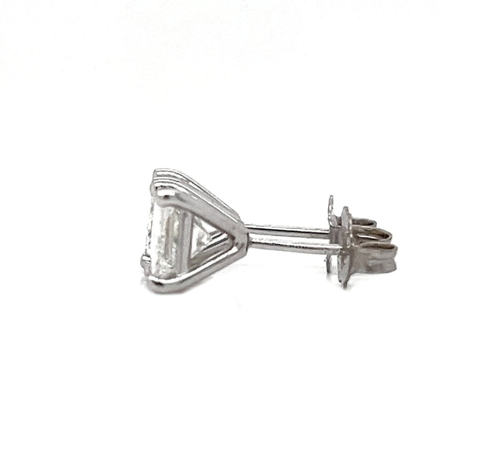 Natural Princess Cut Diamond Stud Earrings, in White Gold