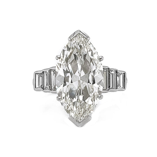 Natural Marquise and Baguette Diamond Bridal Platinum Ring - Pre-owned