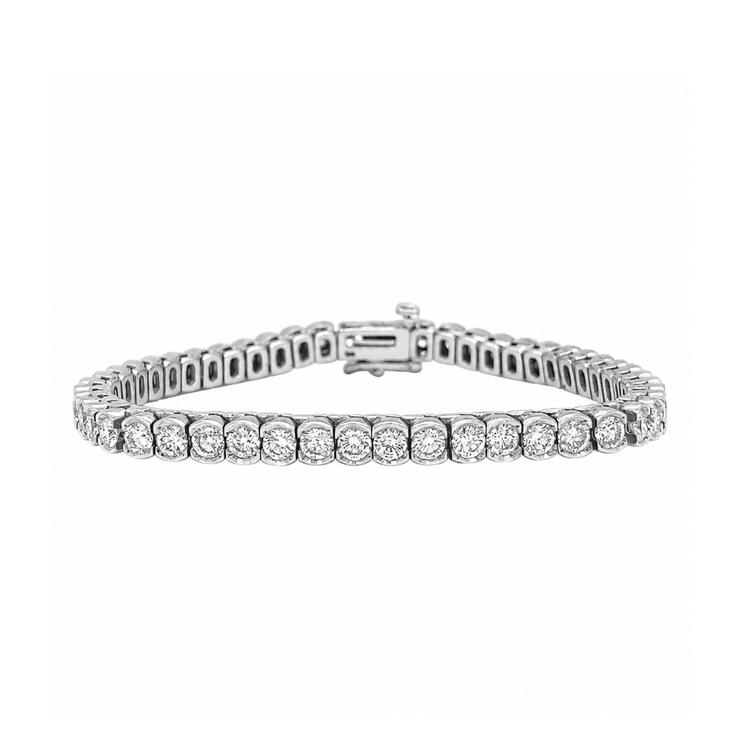6.96 cttw. Natural Diamond Semi Bezel Tennis Bracelet, in White Gold