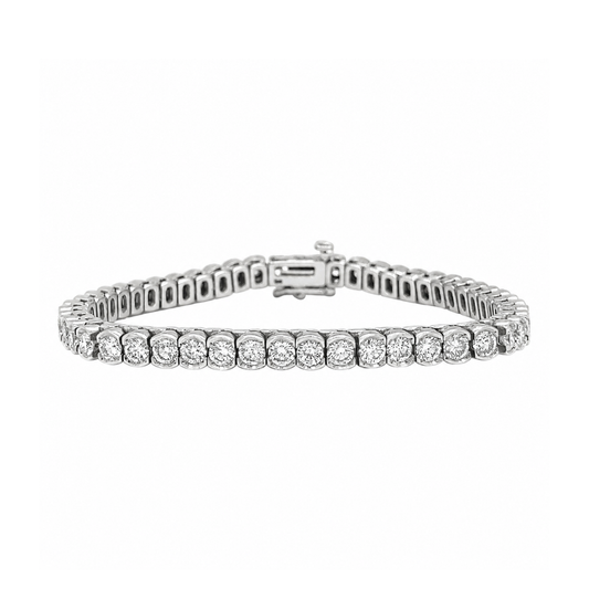 6.96 cttw. Natural Diamond Semi Bezel Tennis Bracelet, in White Gold