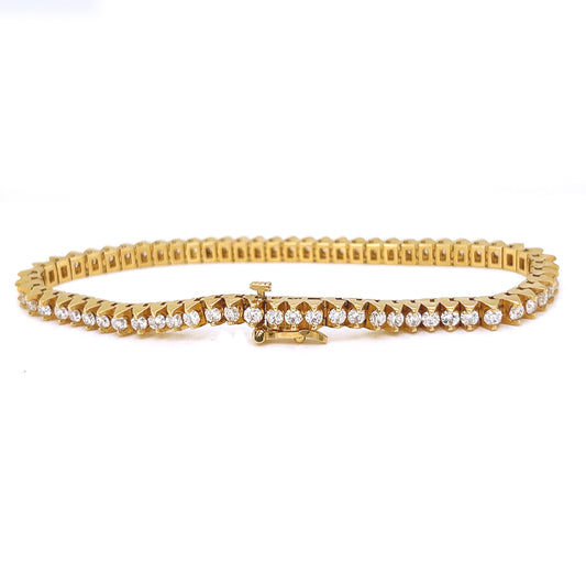 Natural Mined Round Diamond Unique Design Tennis Bracelet Yellow Gold