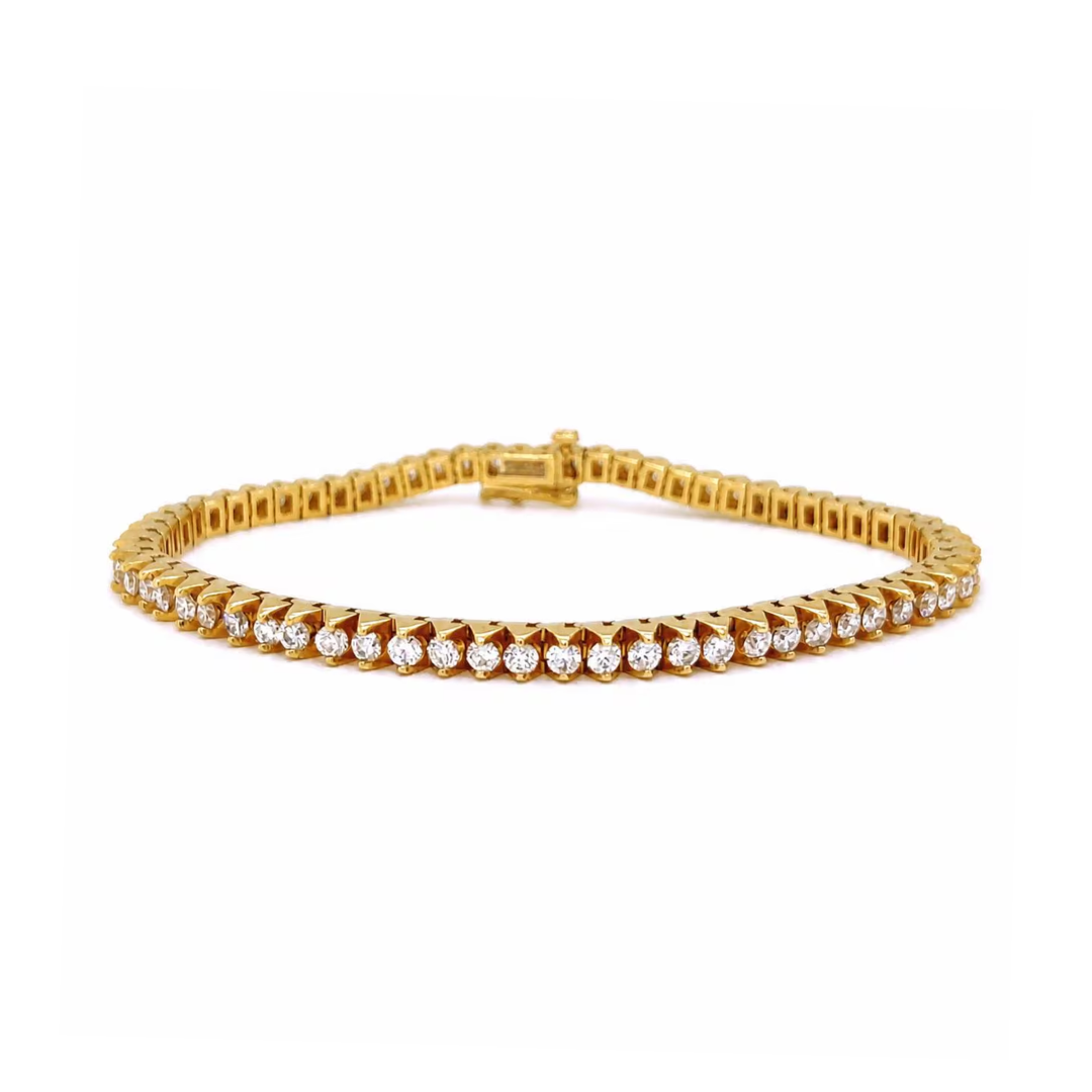 Natural Round Diamond Unique Design Tennis Bracelet, in Yellow Gold