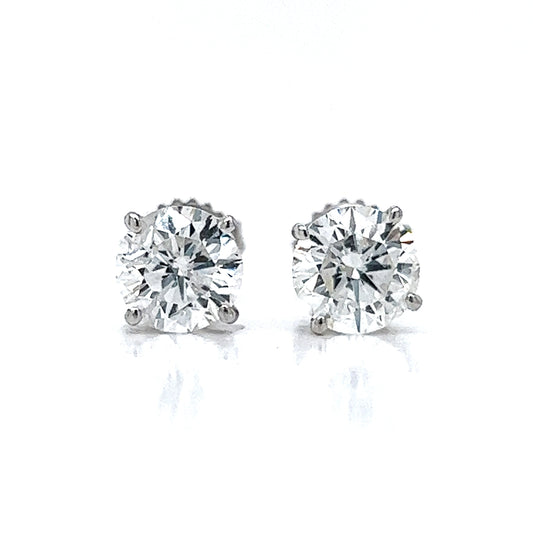 3.03 ct.tw. Natural Round Diamond Stud Earrings, in White Gold