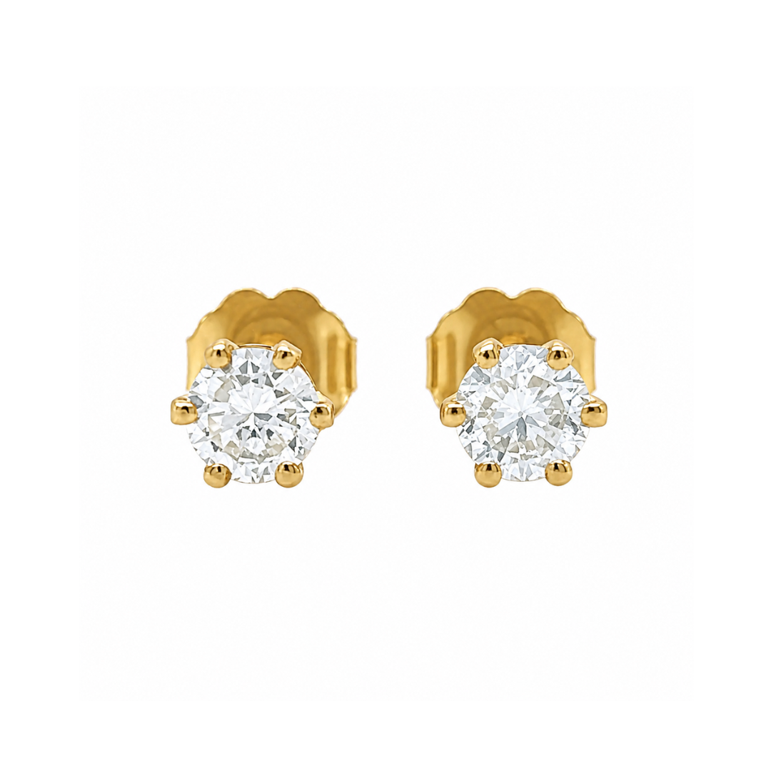 Natural Diamond Stud Earrings, in Yellow Gold - Pre-owned