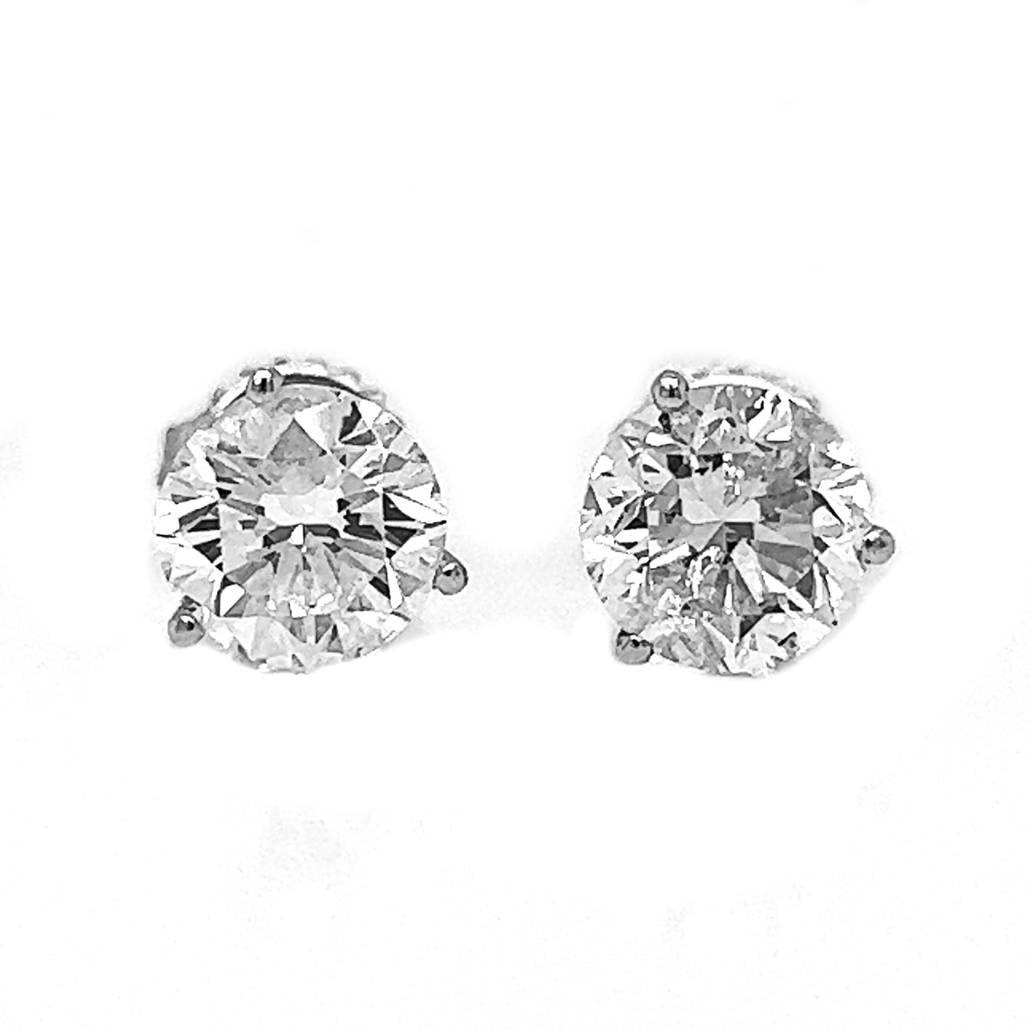 3.25 ct.tw. Natural Diamond 3-Prong Martini Stud Earrings, in White Gold