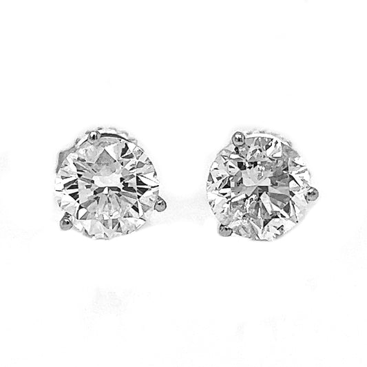 3.25 ct.tw. Natural Diamond 3-Prong Martini Stud Earrings, in White Gold