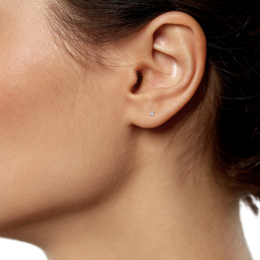 Natural Diamond Princess Cut Stud Earrings, in White Gold