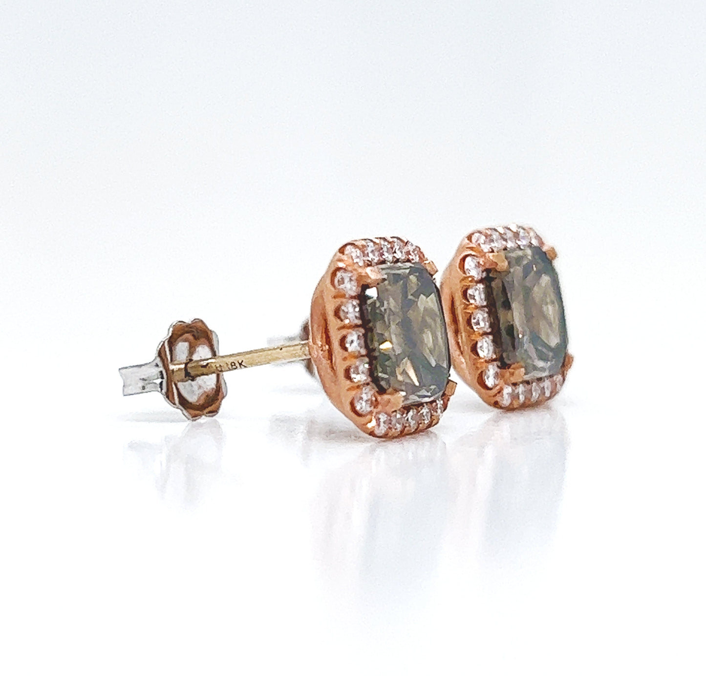 3.79 ct.tw. Natural Fancy Radiant Diamond Halo Stud Earrings, in Rose Gold